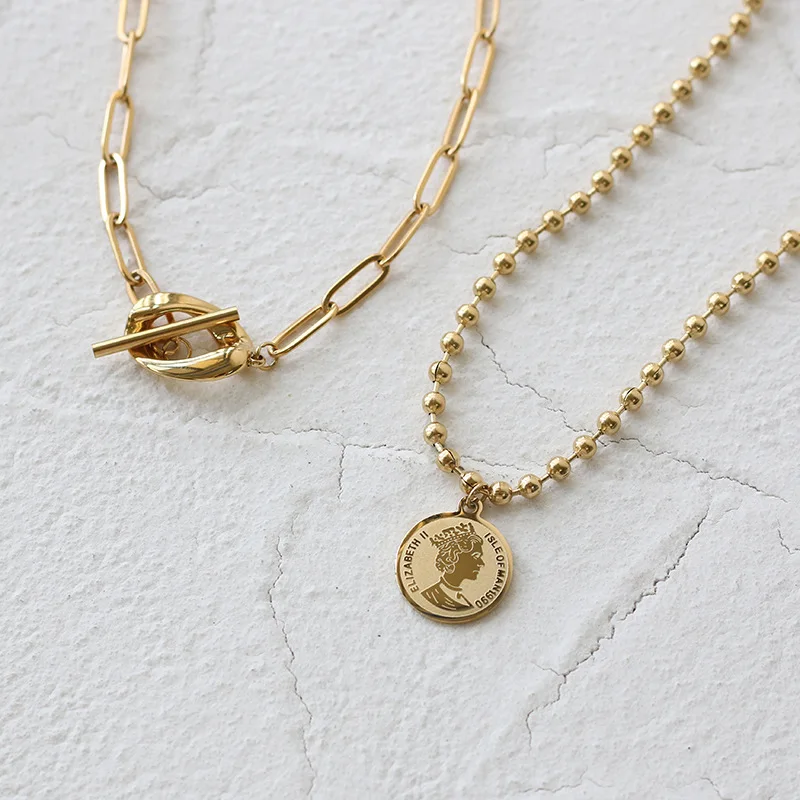 Double Layer Chain Necklace 18k Gold Plated Stainless Steel Paper Clip Chain OT Togagle Elizabeth Cion Pendant Necklace
Double Layer Chain Necklace 18k Gold Plated Stainless Steel Paper Clip Chain OT Togagle Elizabeth Cion Pendant Necklace