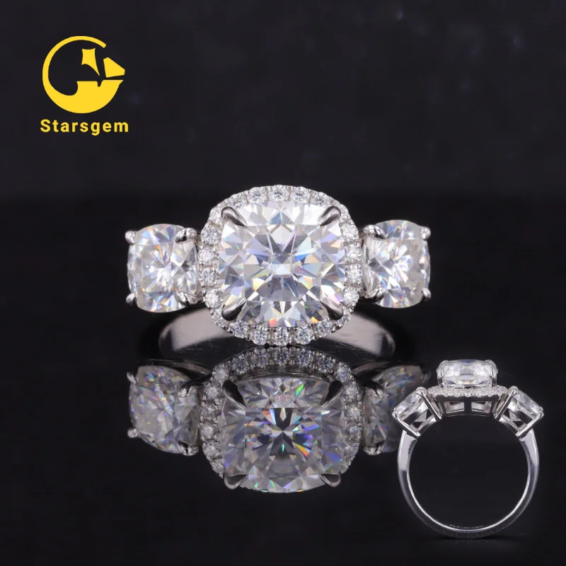 Starsgem moissanite three stone cushion cut lab gemstone S925 silver 3.5ct white D GRA Moissanite Engagement Ring
Starsgem moissanite three stone cushion cut lab gemstone S925 silver 3.5ct white D GRA Moissanite Engagement Ring
