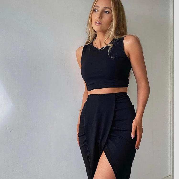 Clothing Suppliers High Quality 2022 Elegant Sleeveless Crop Top Two Piece Set Women Clothing Split Skirt
Clothing Suppliers High Quality 2022 Elegant Sleeveless Crop Top Two Piece Set Women Clothing Split Skirt