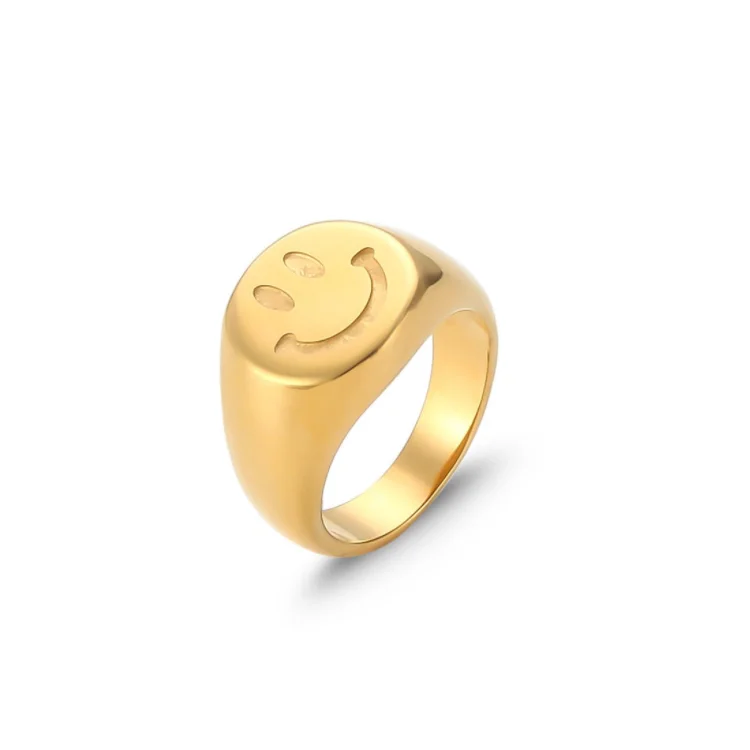 Trendy Signet Ring Jewelry Stainless Steel Happy Face Ring Waterproof Non Tarnish Summer Gold Dome Chunky Smiley Ring for Gifts
Trendy Signet Ring Jewelry Stainless Steel Happy Face Ring Waterproof Non Tarnish Summer Gold Dome Chunky Smiley Ring for Gifts