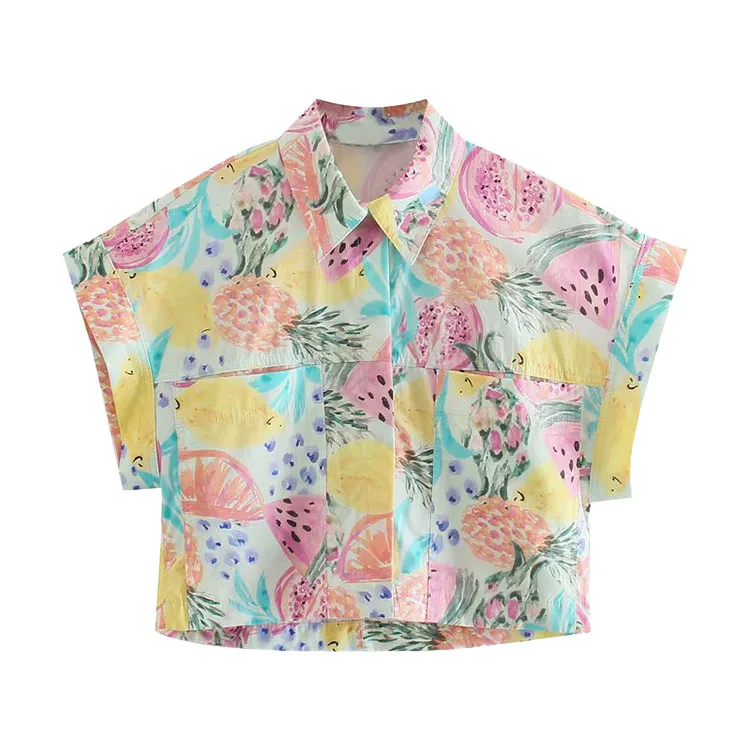 Bmurhmza2021 summer new women's fashion versatile poplin print Lapel single breasted short sleeve blouse, Picture showed
Bmurhmza2021 summer new women's fashion versatile poplin print Lapel single breasted short sleeve blouse, Picture showed