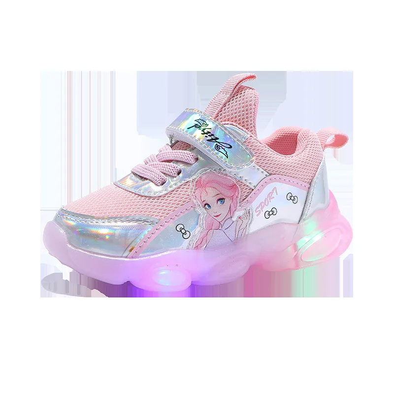 Wholesale Kids Princess Girl Casual Breathable Mesh Running Shoes Led Lights For Shoes
