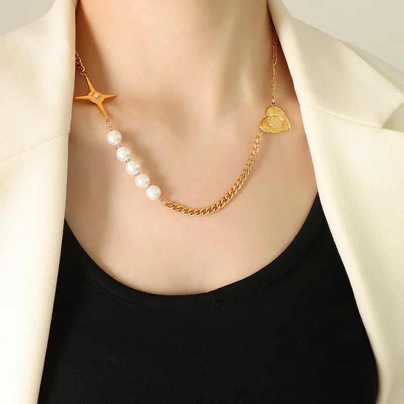 Korean 18K Stainless Steel Women Polaris Heart Natural Pearl Choker Pendants Necklace
Korean 18K Stainless Steel Women Polaris Heart Natural Pearl Choker Pendants Necklace