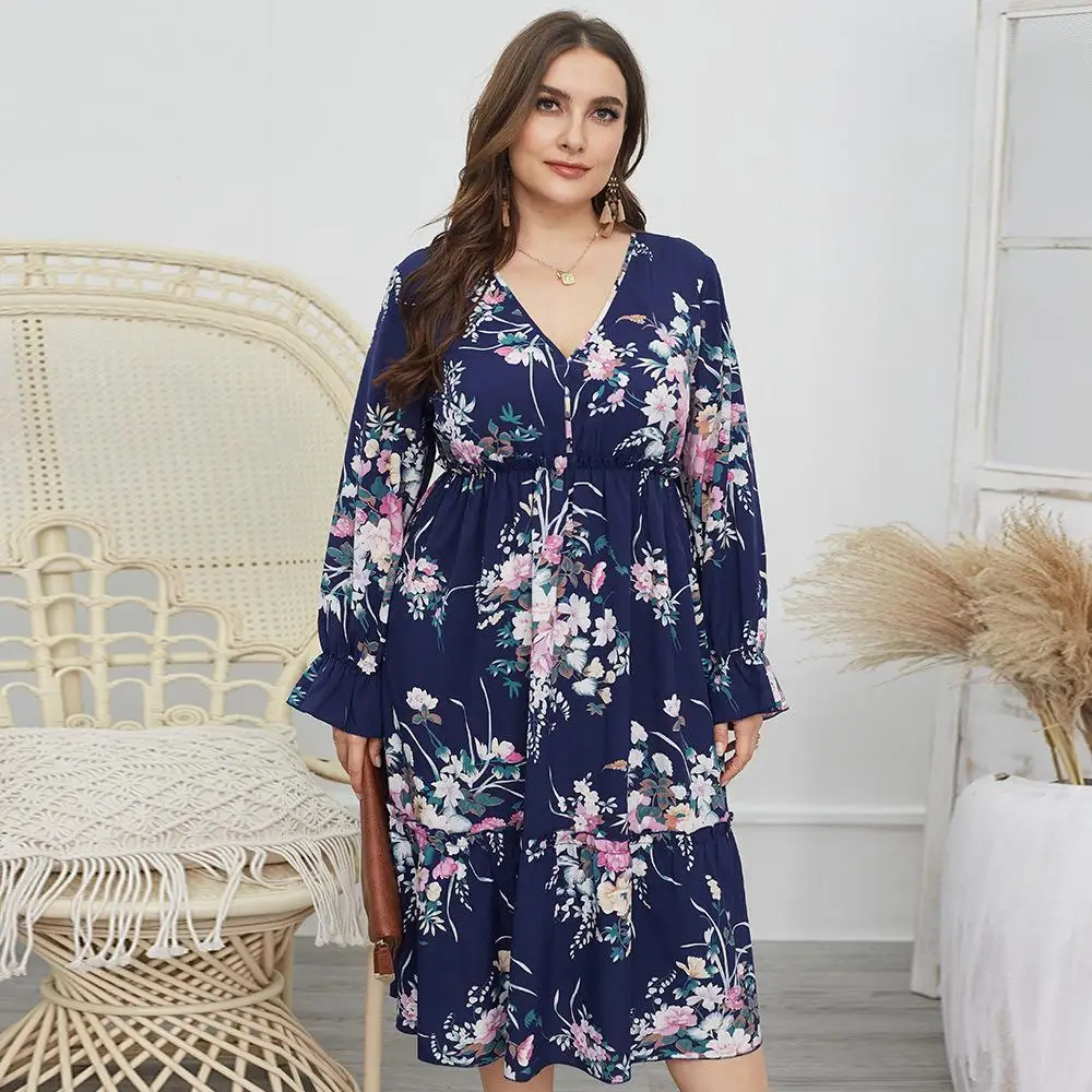 European plus size dress fat MM women's spring and summer 2021 print sexy dress, Picture color
European plus size dress fat MM women's spring and summer 2021 print sexy dress, Picture color