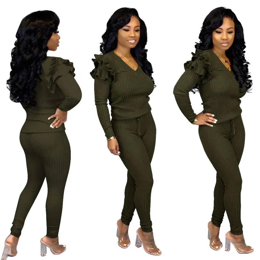 B51221A Good quality women fashion ruffled sleeve casual wear pants sets, Army green
B51221A Good quality women fashion ruffled sleeve casual wear pants sets, Army green