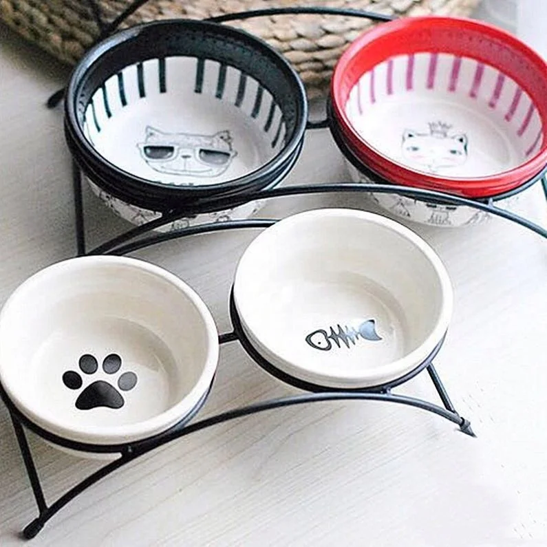 Jhcentury Creative Ceramic Bowl Bone Paw Print Iron Frame Double Bowl Pet Drinking Bowl, Shown
Jhcentury Creative Ceramic Bowl Bone Paw Print Iron Frame Double Bowl Pet Drinking Bowl, Shown