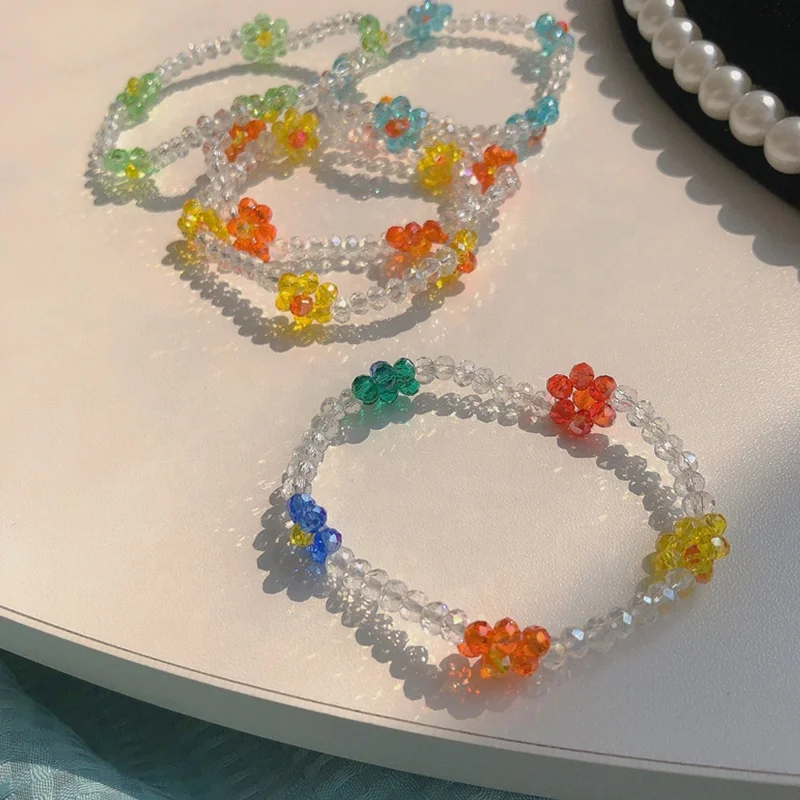 2021 New Sweet Colorful Crystal Flower Bracelet Handmade Woven Clear Bead Wristlet Bracelets for Women Girls Party Jewelry, Customized color
2021 New Sweet Colorful Crystal Flower Bracelet Handmade Woven Clear Bead Wristlet Bracelets for Women Girls Party Jewelry, Customized color