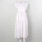 pure white color falbala sexy sleeveless bandage see through chiffon hollow out long dress for women