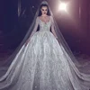 Luweiya luxury turkey wedding party dresses bling crystal v-neck long sleeve Pakistani wedding dress bridal gown for women