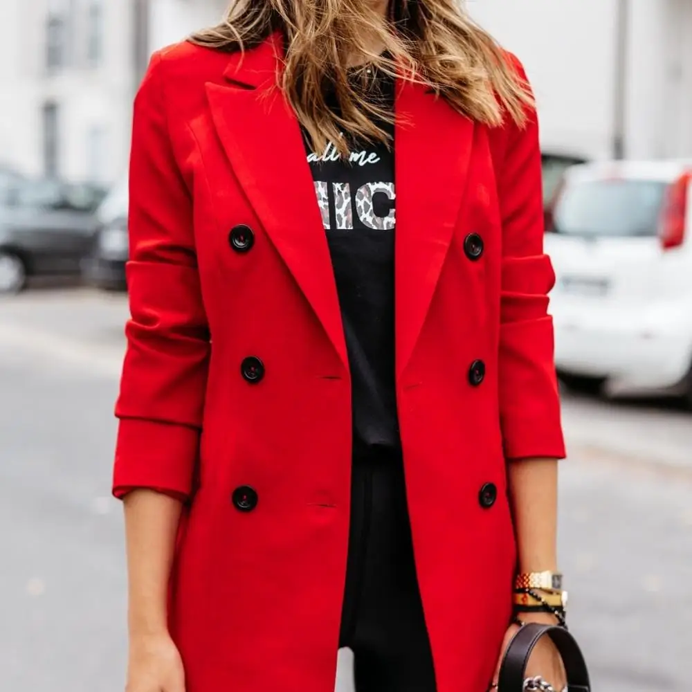 Winter and spring new solid color long-sleeved double-breasted buttons women's blazer
Winter and spring new solid color long-sleeved double-breasted buttons women's blazer