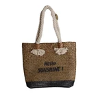 hand made crafts round handle bamboo straw bag beach crochet straw handbag