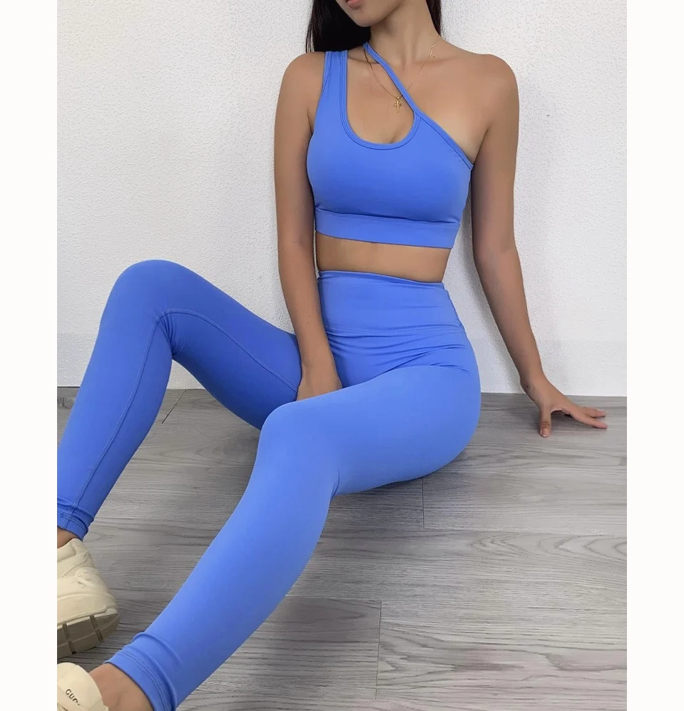 Hot Sale Active Wear Suit Quick Dry Sexy One Shoulder Bra Shockproof Running Top Exercise Fitness Pant Legging Yoga 2 Pieces Set
Hot Sale Active Wear Suit Quick Dry Sexy One Shoulder Bra Shockproof Running Top Exercise Fitness Pant Legging Yoga 2 Pieces Set