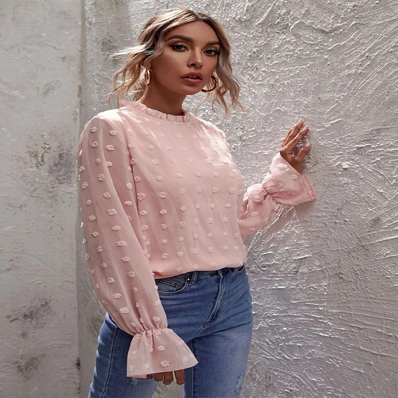 Ladies Long Sleeved Flared Sleeves Round Neck Pleated Ruffled Chiffon Elegant Casual Shirt, Black white light pink purple
Ladies Long Sleeved Flared Sleeves Round Neck Pleated Ruffled Chiffon Elegant Casual Shirt, Black white light pink purple