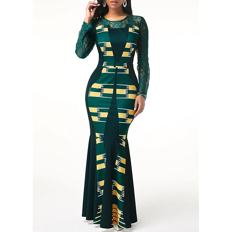 Autumn High Quality Sexy Lace Patchwork Tribal Print Bodycon Women's Formal Evening Party Maxi Mermaid Dresses
Autumn High Quality Sexy Lace Patchwork Tribal Print Bodycon Women's Formal Evening Party Maxi Mermaid Dresses