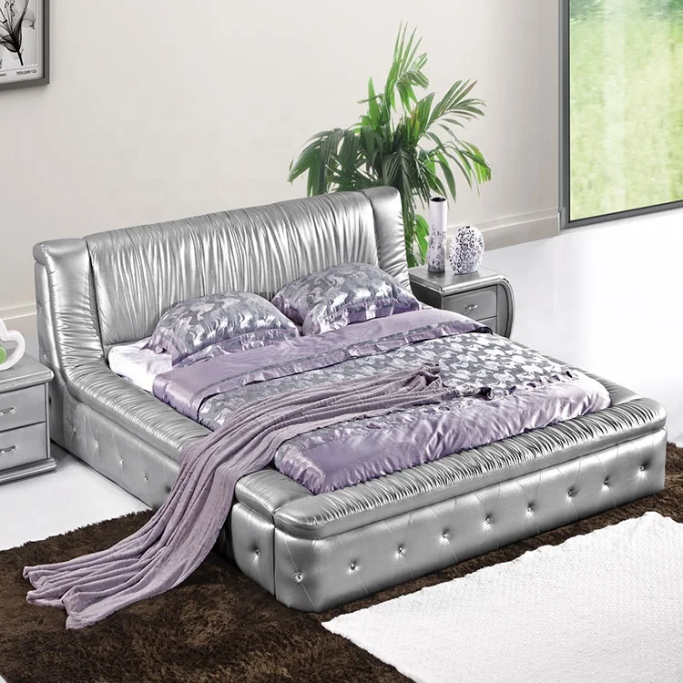 Sıcak tarzı yumuşak gümüş siyah suni deri çift yatak geri yeni model tasarımları çift kişilik yatak sahte