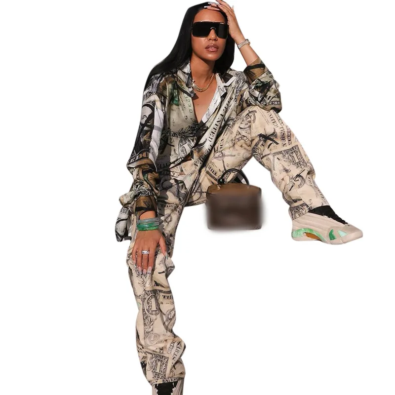 New Style Fall Printing Color Popular Lapel long-Sleeved Two Pieces Set Button Shirt Casual Women High-Waist Trousers Suit, Picture
New Style Fall Printing Color Popular Lapel long-Sleeved Two Pieces Set Button Shirt Casual Women High-Waist Trousers Suit, Picture
