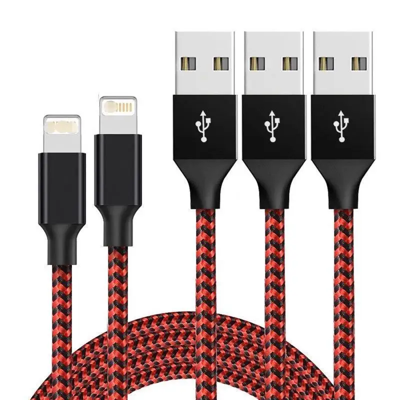 

Amazon high quality stock 1m 2m 3M nylon data charging cable 8pin USB data cable for iPhone 11 data cable, Black and red