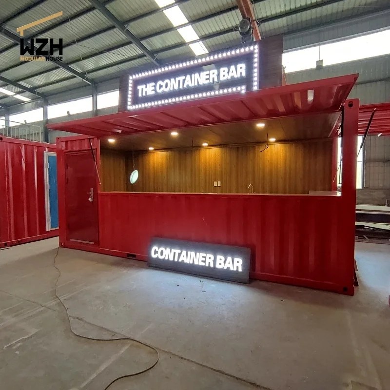 Light steel structure prefab shipping container house mobile restaurant Bar cafe coffee shop kiosk container house