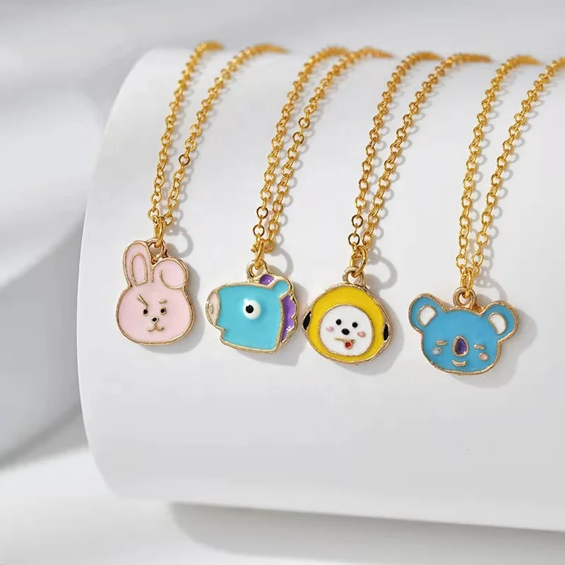

2022 Hot Sales Bts merchandise kpop Silver Plated bts jewelry products gold Plate Cartoon peripheral bts necklace Bt21 necklace, As pictures