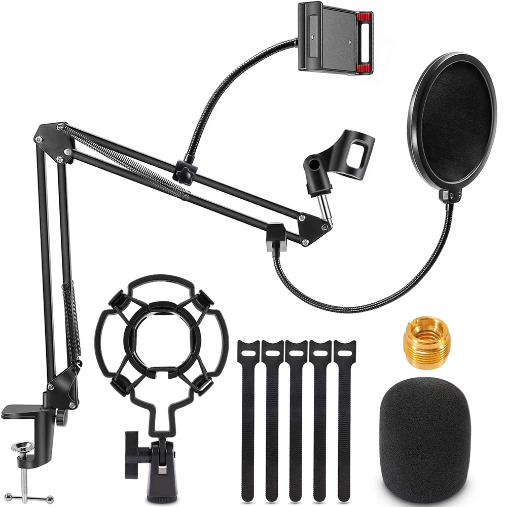 Adjustable Suspension Mic Boom Arm Stand Microphone Scissors Clamp with Phone Holder for Professional Streaming, Voice-Over
Adjustable Suspension Mic Boom Arm Stand Microphone Scissors Clamp with Phone Holder for Professional Streaming, Voice-Over