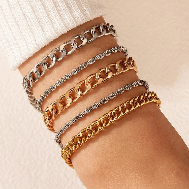K017 Fashion Jewelry 4pcs/set Thick Chain Geometric Leaves Alloy Bracelets Women Bracelet Set
K017 Fashion Jewelry 4pcs/set Thick Chain Geometric Leaves Alloy Bracelets Women Bracelet Set