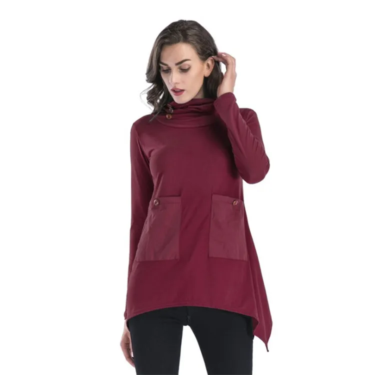 custom t shirt printing Solid color long sleeve pocket t shirt women irregular top, Customized color/as show
custom t shirt printing Solid color long sleeve pocket t shirt women irregular top, Customized color/as show