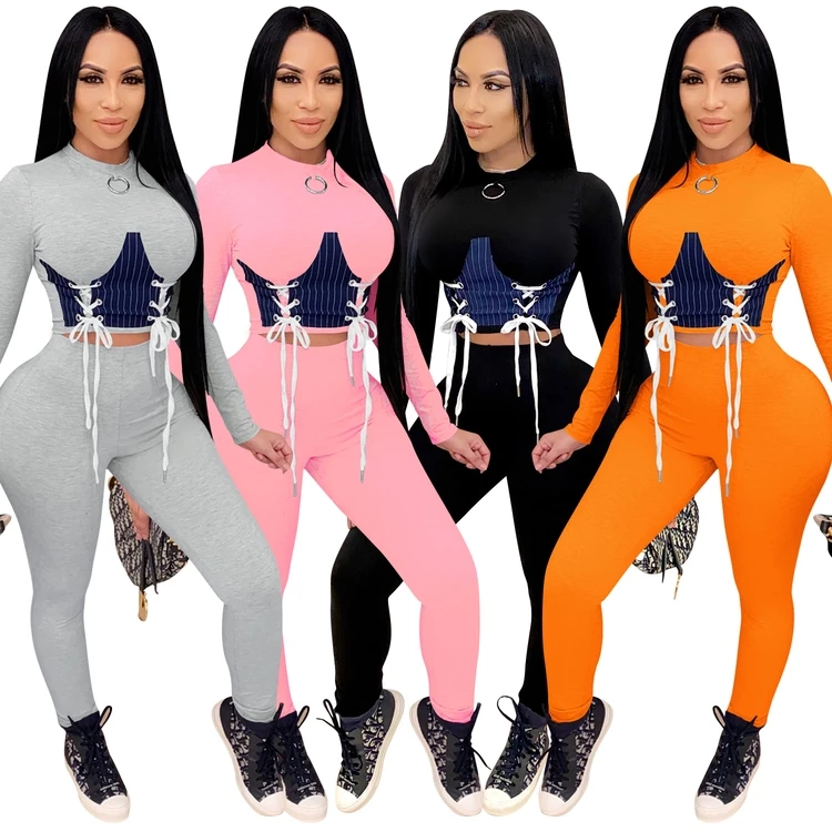 Wholesale Womens Lace Up Clothing Long Sleeve Sexy Bodycon Two Piece Sets, As picture
Wholesale Womens Lace Up Clothing Long Sleeve Sexy Bodycon Two Piece Sets, As picture