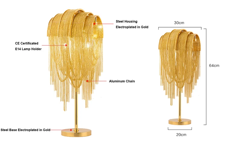 Golden color aluminum chain table lamp led decorative table lamp for bedroom living room
