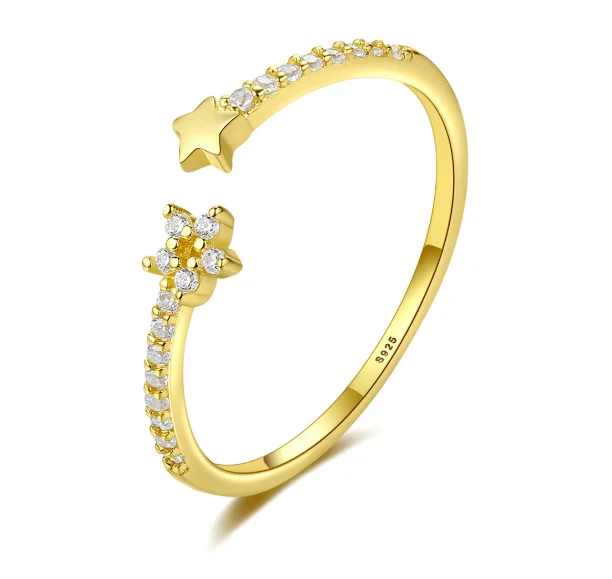 14K Real Gold Plated Pure Silver CZ Star Opening Finger Rings Sterling Silver S925 Shiny Cubic Zirconia Star Ring For Girls
14K Real Gold Plated Pure Silver CZ Star Opening Finger Rings Sterling Silver S925 Shiny Cubic Zirconia Star Ring For Girls