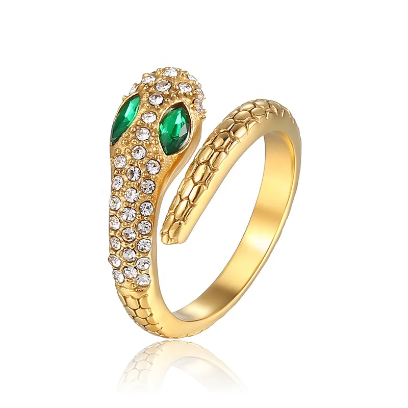 Fashion Jewelry Adjustable Red Green Eye Snake Head Shape Zircon Pave 18K Gold Plate Stainless Steel Gold Snake Ring for Women
Fashion Jewelry Adjustable Red Green Eye Snake Head Shape Zircon Pave 18K Gold Plate Stainless Steel Gold Snake Ring for Women