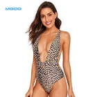 Custom ladies printing leopard sexy beach bikini one-piece girls swimming suits Deep V-neck OEM Swimwear women