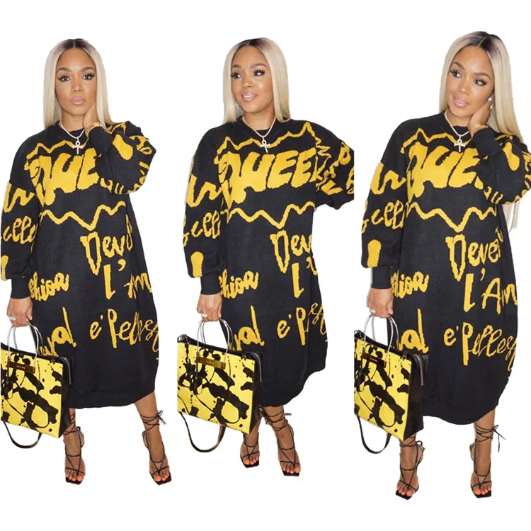 Letter Print Office Lady Loose Dresses Women Round Neck Long Sleeve Plus Size Dress Oversized Shirt Black and Gold Dress, As picture
Letter Print Office Lady Loose Dresses Women Round Neck Long Sleeve Plus Size Dress Oversized Shirt Black and Gold Dress, As picture
