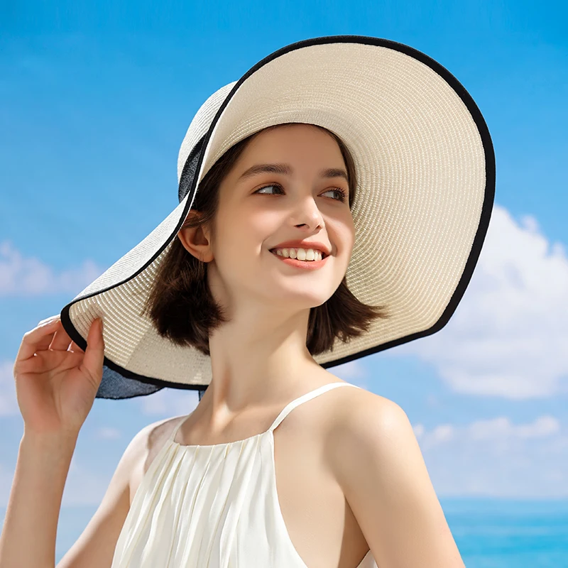 

GOLOVEJOY XMZ262 2023 New Fashion Outdoor Foldable Oversized Wide Brim Women Summer Sun Hat Sunscreen Beach Straw Hats