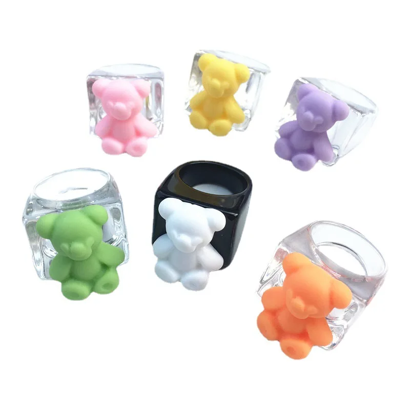 2021 New Acrylic Resin Ring Wide Faceted Transparent Cute Bear Women Jewelry Ring, As pic
2021 New Acrylic Resin Ring Wide Faceted Transparent Cute Bear Women Jewelry Ring, As pic