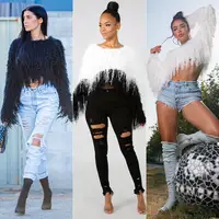 Autumn and winter sweater coat handmade tassel knitted pullover crop top women sweater
Autumn and winter sweater coat handmade tassel knitted pullover crop top women sweater