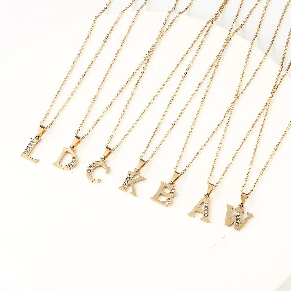 

Never Fade 18k Gold Plated 316L Stainless Steel CZ 26 Letter Alphabet Necklaces Cubic Zircon Initial Pendant Necklaces