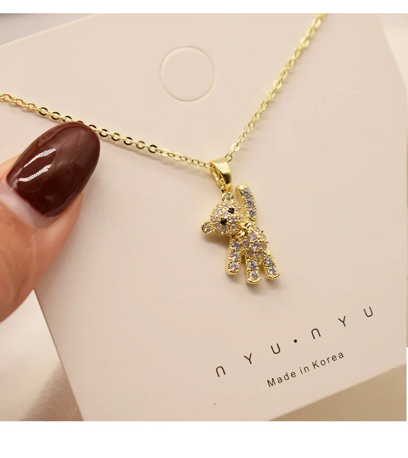Fashion Jewelry Cartoon Cute Bear Necklace Female Retro 14K plated Gold Lovely Teddy Bear Zircon Pendant girl Kids Gift Necklace
Fashion Jewelry Cartoon Cute Bear Necklace Female Retro 14K plated Gold Lovely Teddy Bear Zircon Pendant girl Kids Gift Necklace