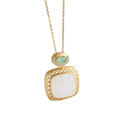 Sterling Silver Plated 18K Gold Inlaid with Natural Jade Necklace For Women, As the picture
Sterling Silver Plated 18K Gold Inlaid with Natural Jade Necklace For Women, As the picture