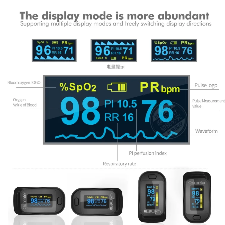 Fingertip Pulse Oximete OLED Display Respiratory rate oximetro SPO2 oximetry PR oxygen