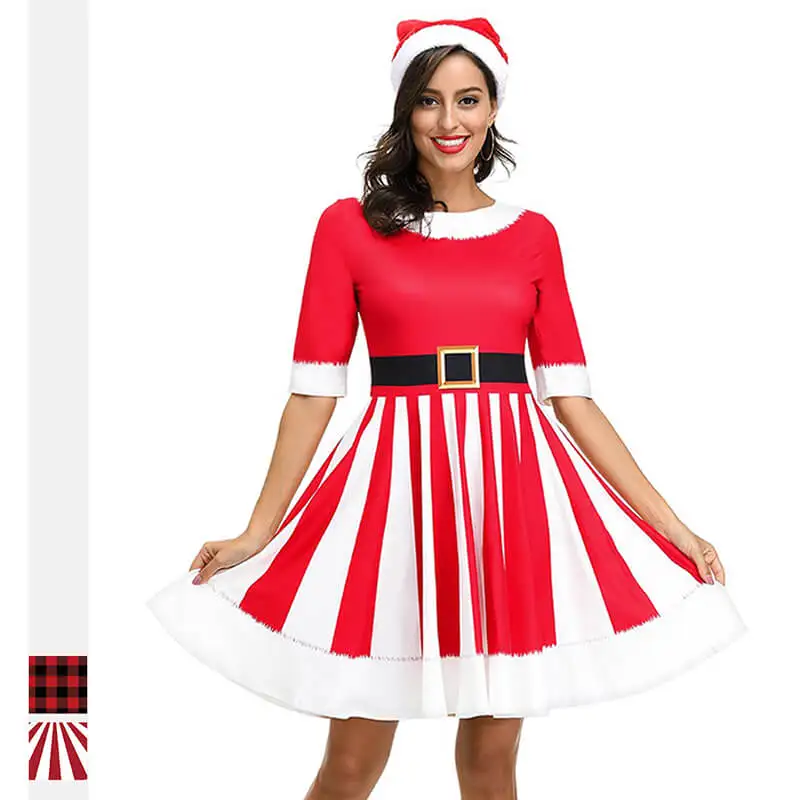 New Arrival Polyester Christmas Plaid Digital Print Round Collar Plus Size Half-Sleeve Midi A Highwaist Women'S Clothing Dress, Picture
New Arrival Polyester Christmas Plaid Digital Print Round Collar Plus Size Half-Sleeve Midi A Highwaist Women'S Clothing Dress, Picture