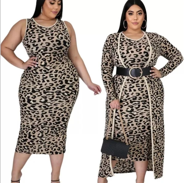 Large women's leopard print slim fit two piece cardigan coat and dress, Picture color
Large women's leopard print slim fit two piece cardigan coat and dress, Picture color