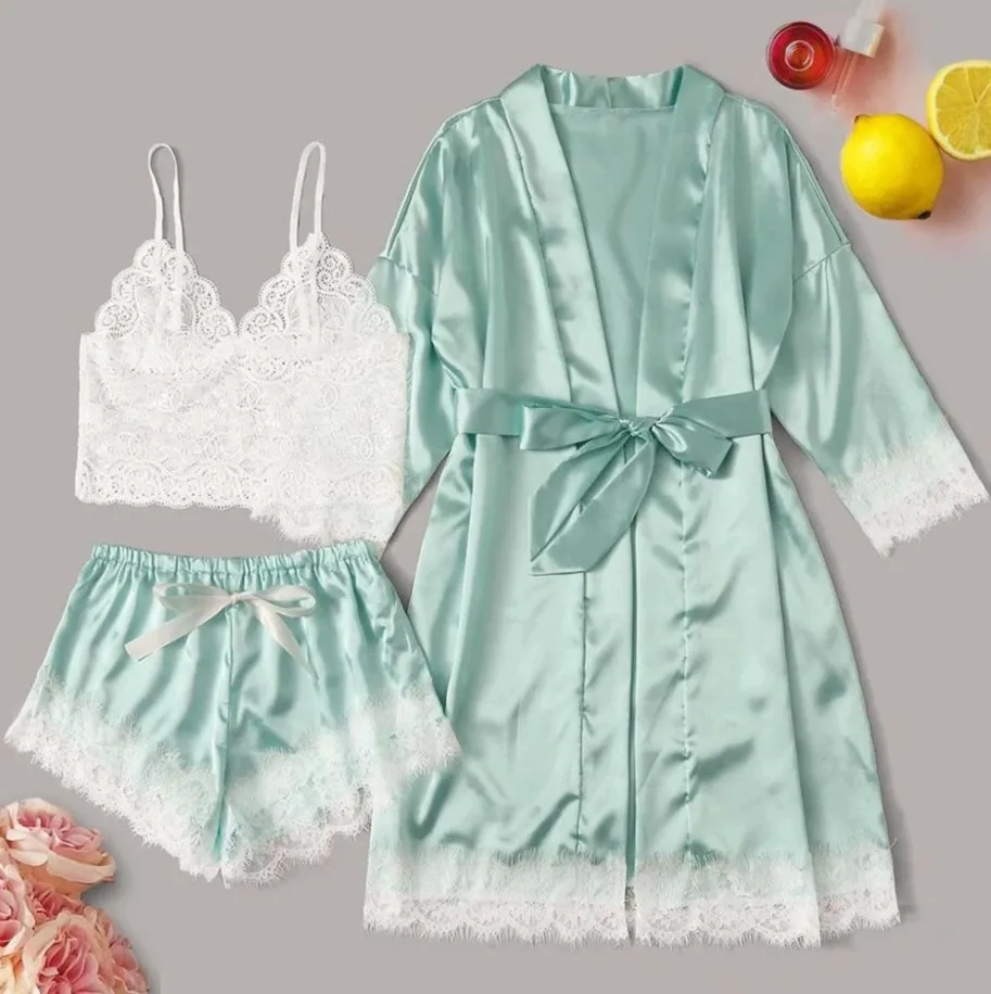 Sfy1106 factory supply romantic mature women sexy pajamas silk lace bra three pieces sleepwear set
Sfy1106 factory supply romantic mature women sexy pajamas silk lace bra three pieces sleepwear set