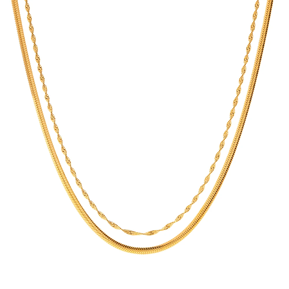 Waterproof 18K Gold Plated Stainless Steel Jewelry double layer twist chain Necklace for Girls
Waterproof 18K Gold Plated Stainless Steel Jewelry double layer twist chain Necklace for Girls