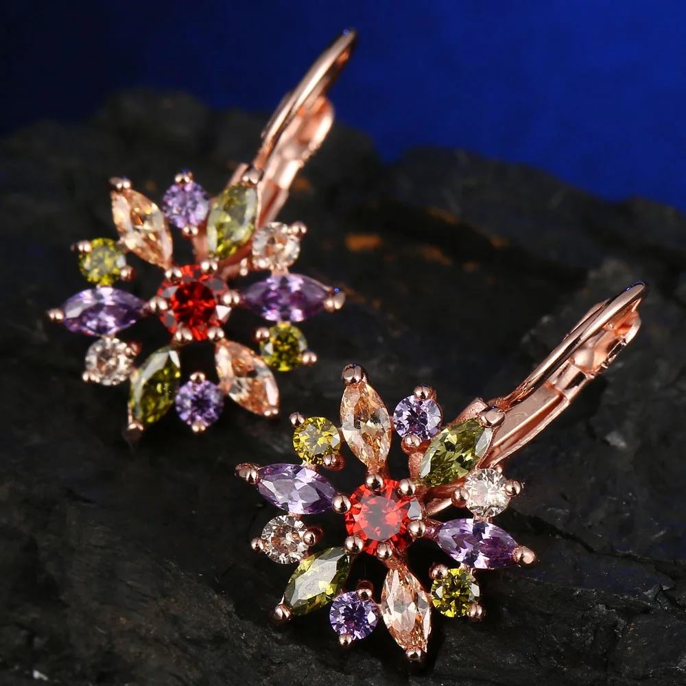 New Fashion Rose Gold Color Earrings Colorful Clear CZ Zircon Beautiful Flower Drop Earrings For Women Wedding Party Jewelry, Customized color
New Fashion Rose Gold Color Earrings Colorful Clear CZ Zircon Beautiful Flower Drop Earrings For Women Wedding Party Jewelry, Customized color