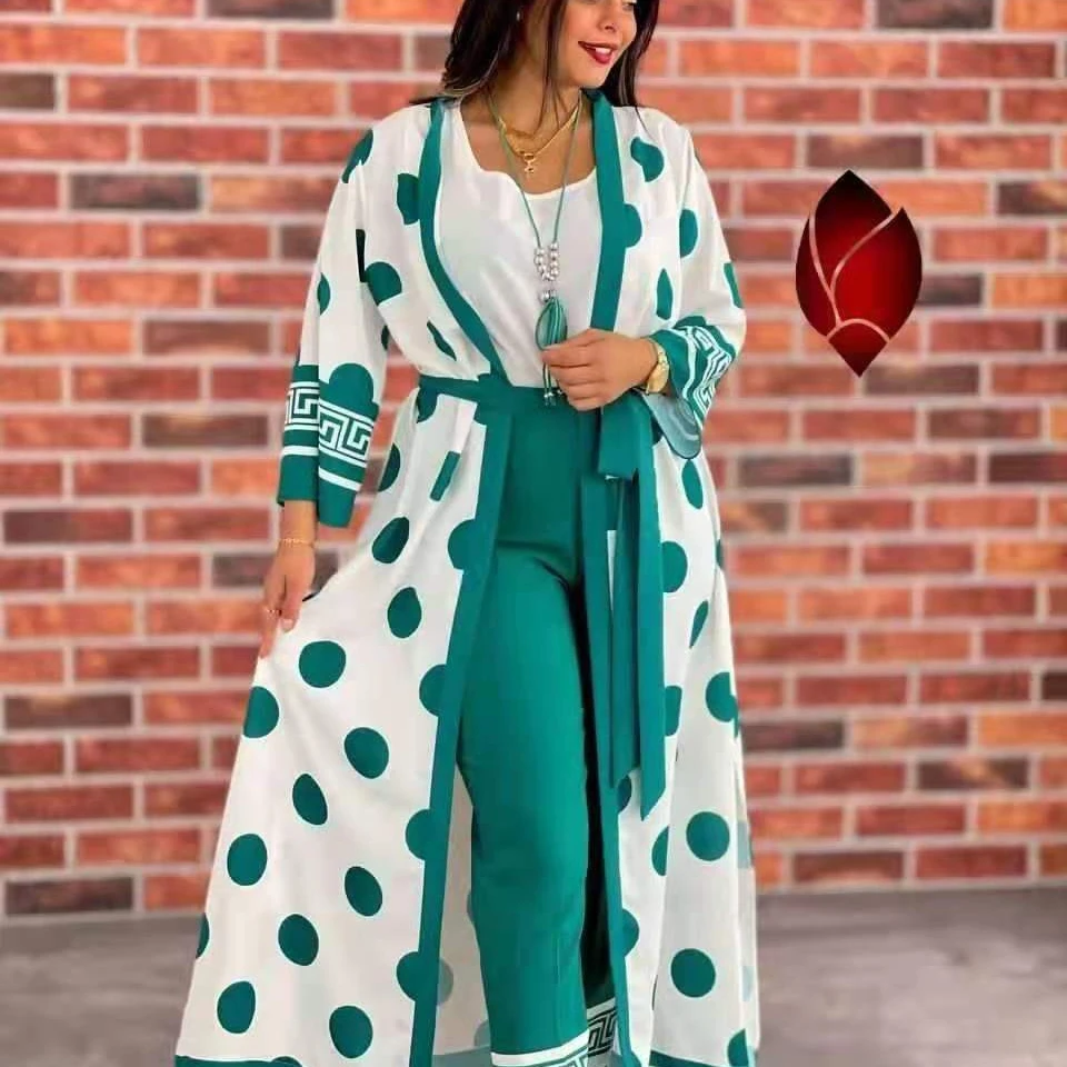 2022 African Muslim suspender vest trousers gown women cardigan dress three piece suit, As showed
2022 African Muslim suspender vest trousers gown women cardigan dress three piece suit, As showed