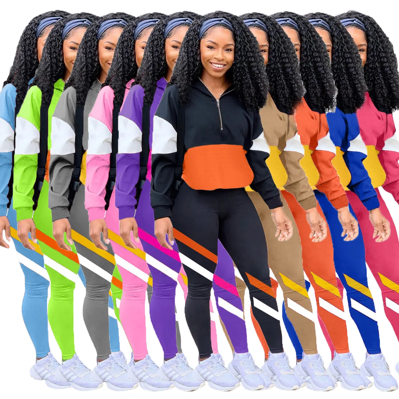 2021 Amazon's new stylish multi-color women's patchwork sportswear two-piece, Picture
2021 Amazon's new stylish multi-color women's patchwork sportswear two-piece, Picture