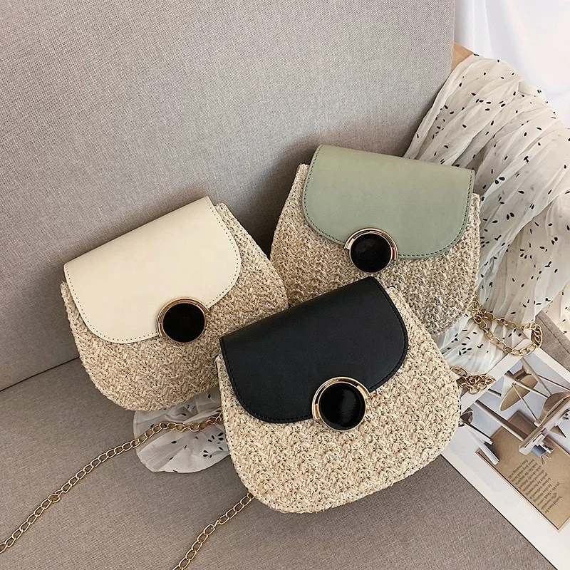 New fashion lady handbag with PU and chain small straw crossbody bags, White/black/green
New fashion lady handbag with PU and chain small straw crossbody bags, White/black/green