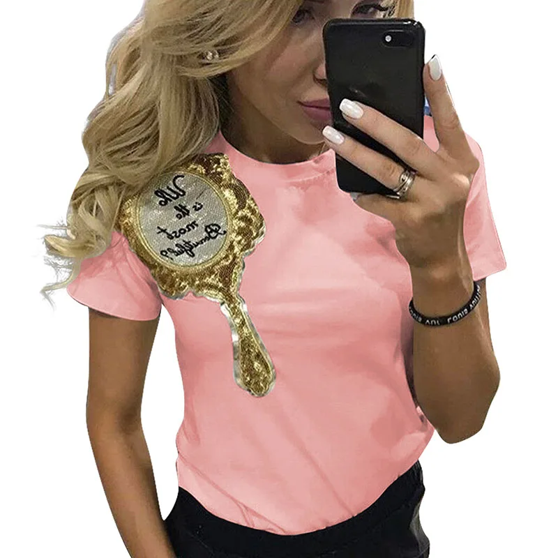 Summer NightClub Tees Mirror Patch Casual Short Sleeve Women T-shirt, Gray, yellow, pink, white
Summer NightClub Tees Mirror Patch Casual Short Sleeve Women T-shirt, Gray, yellow, pink, white