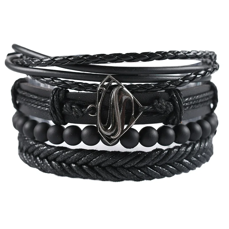 Vintage Black Bead Bracelets Men Fashion Hollow Triangle Multilayer Leather Bracelet Bangles Jewelry (SK1350), As picture
Vintage Black Bead Bracelets Men Fashion Hollow Triangle Multilayer Leather Bracelet Bangles Jewelry (SK1350), As picture