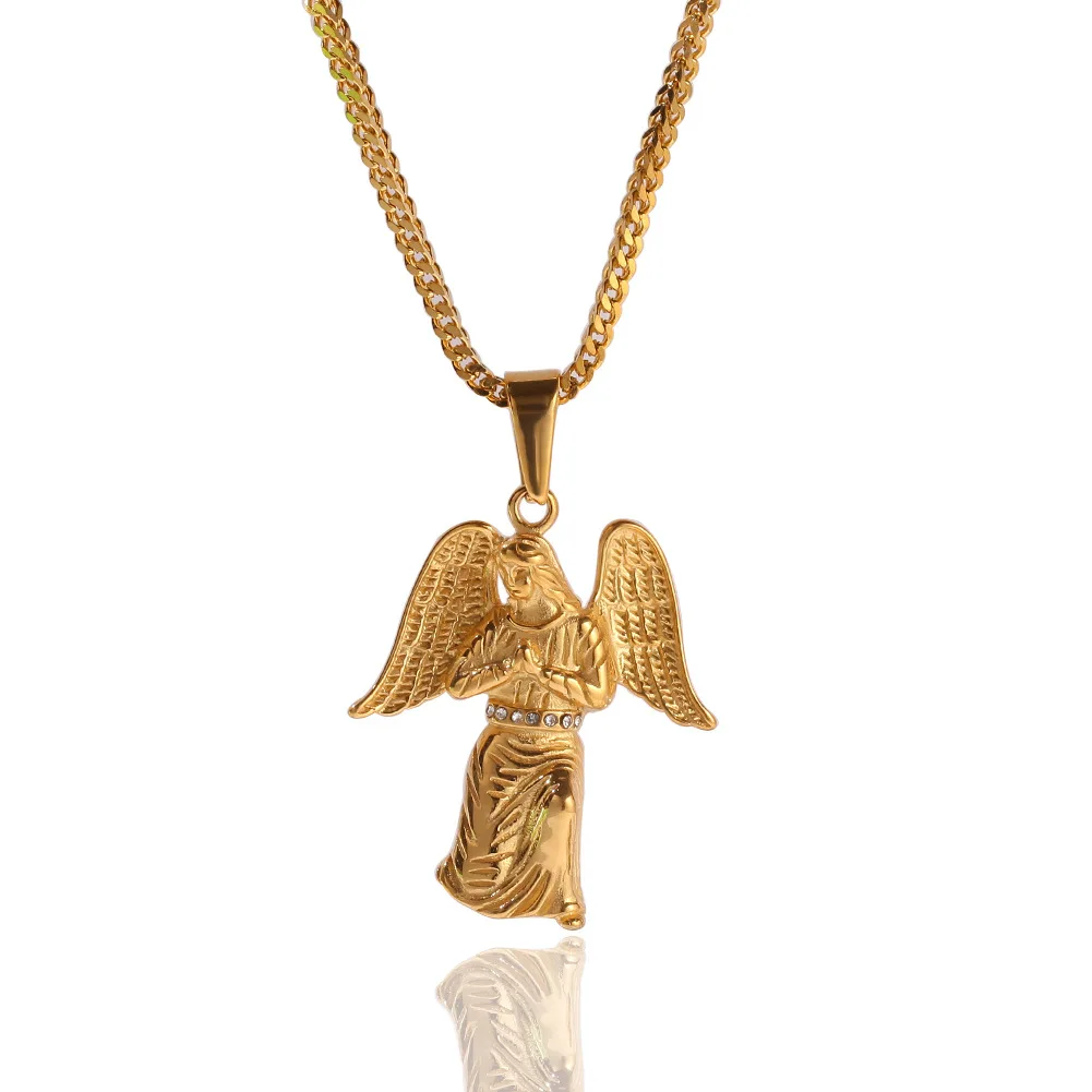 Hip Hop Rap Accessories Stainless Steel Angel Pendant Vacuum Plated Color Protector Angel Wings NecKLACE
Hip Hop Rap Accessories Stainless Steel Angel Pendant Vacuum Plated Color Protector Angel Wings NecKLACE